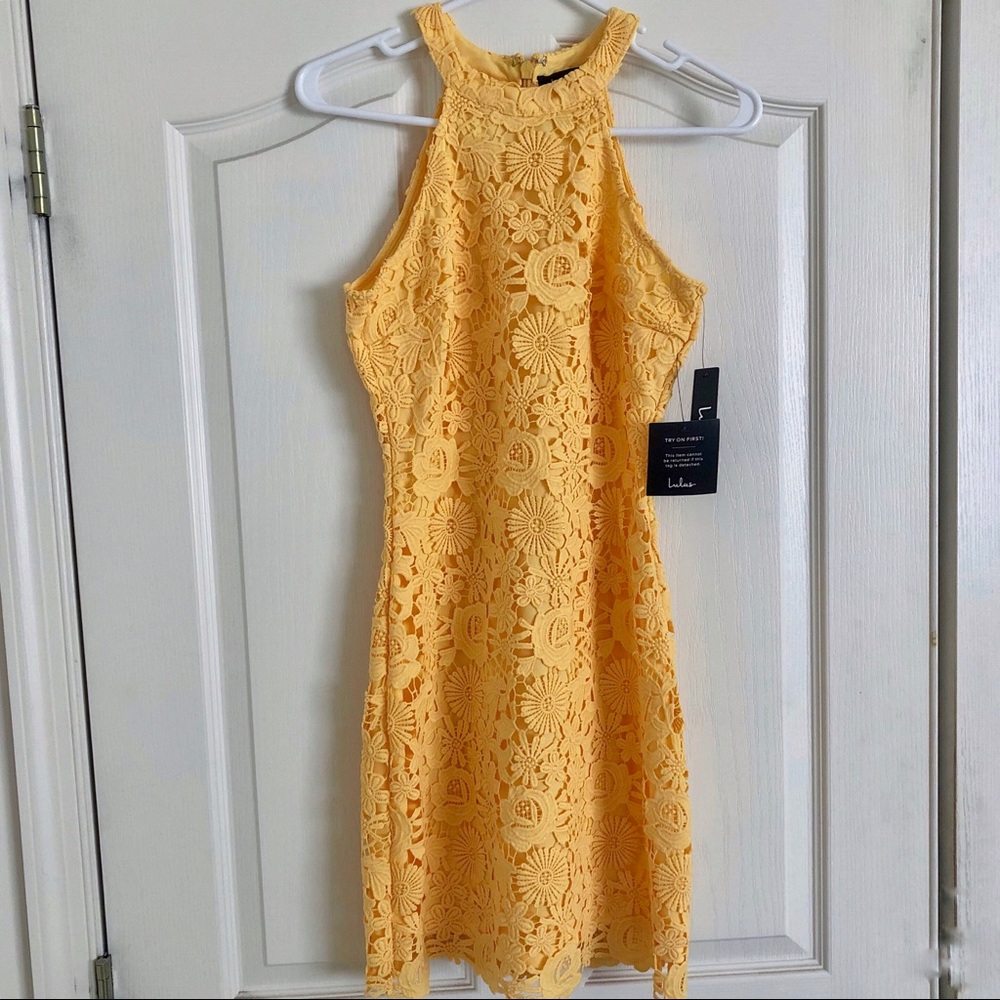 Lulus Love Poem Yellow Lace Dress